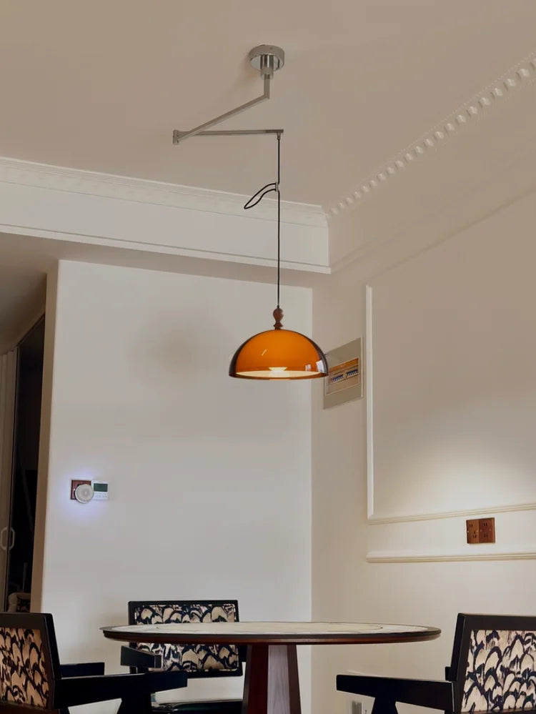 Vintage Brown Bauhaus Orange Pendant Lamp French Retro Design Adjustable Hanging Light for Dining Table Cafe LED Chandelier