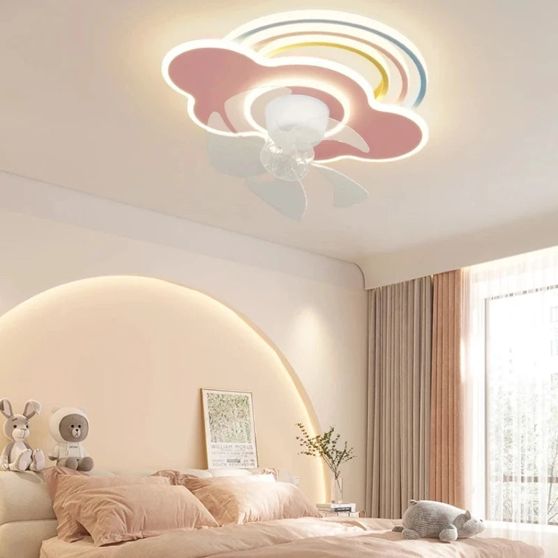 Pink LED Fans with Lights Remote for Living Room Bedroom Boys Girls Room LED Ceiling Lamp for Home Decro