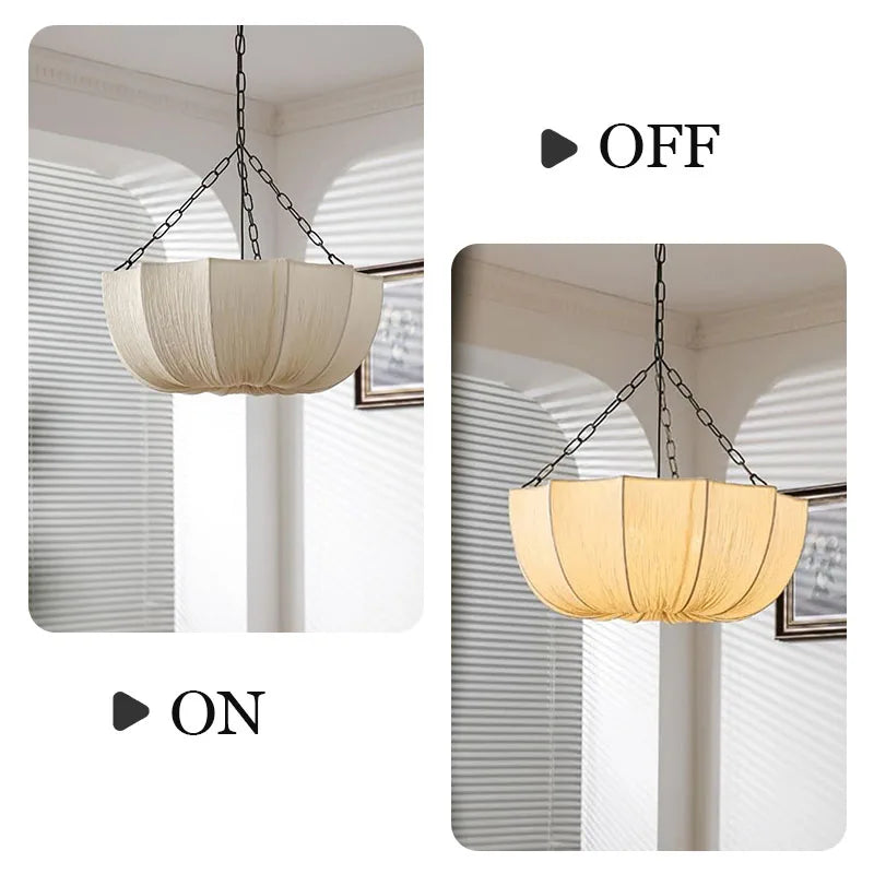 Japanese Fabric Chandelier - Retro Iron Chain Pendant Light for Living Room