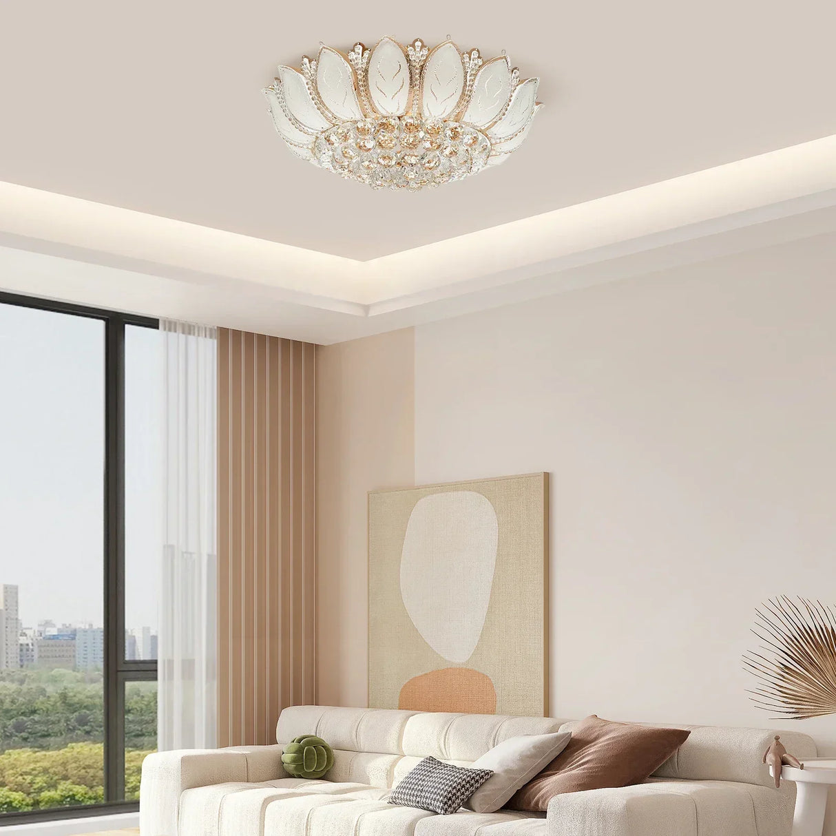23.5" Flower Shaped Crystal Chandelier, E12 110V Gold Crystal Ceiling Lamp Modern Chandelier Hanging Lamp Flush Mount NEW