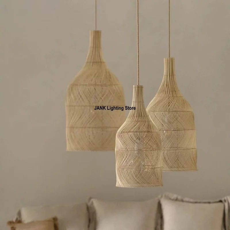 Wabi-sabi Wicker Japanese Zen Tea House Homestay Designer Living Room Bedroom Vintage Wicker Restaurant E27 Pendant Light