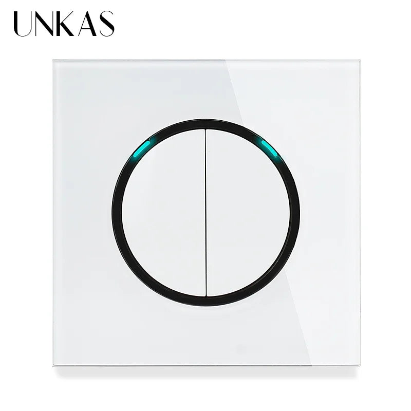 Modern 2-Way Pass Through Light Switch - Gray Glass Panel with LED Indicator