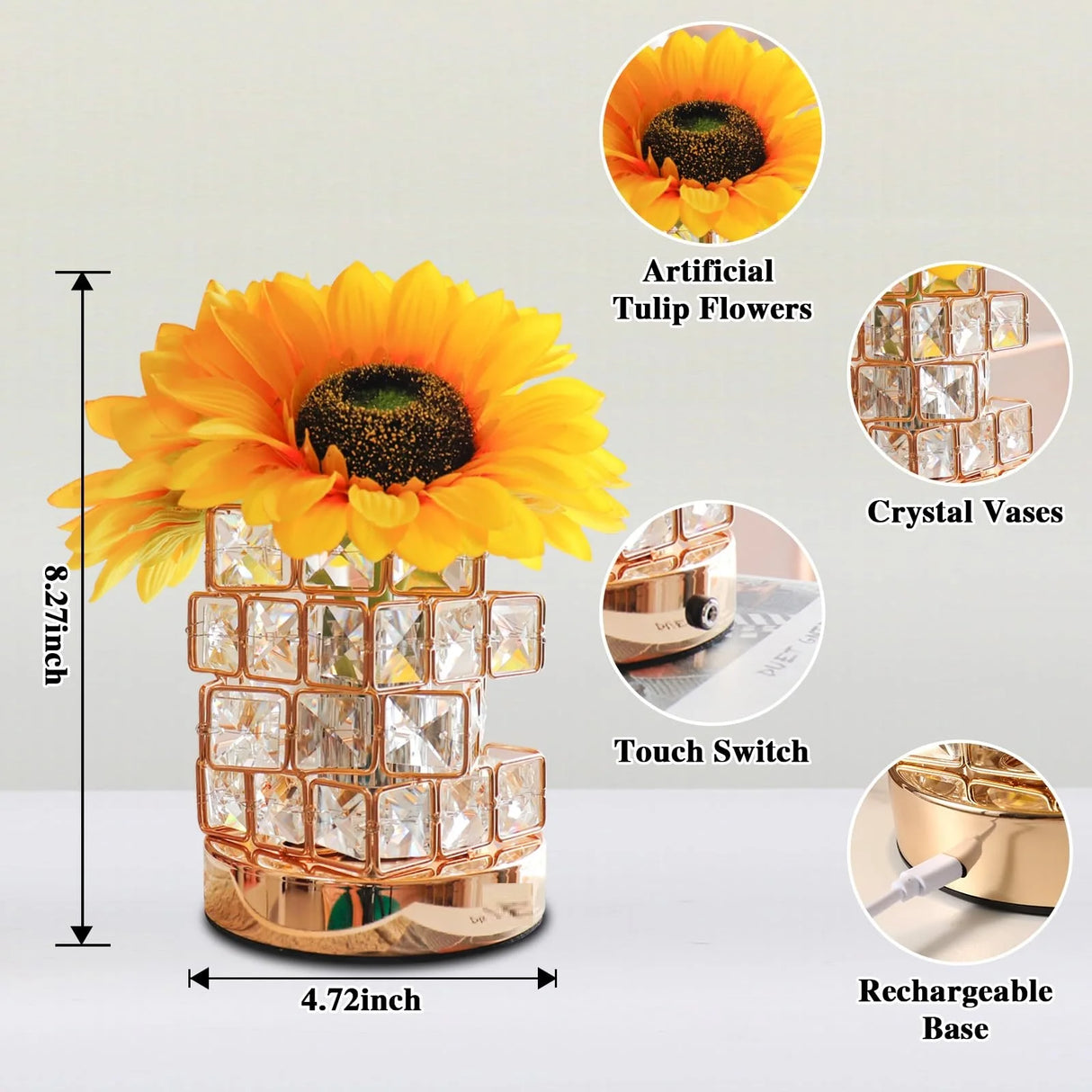 LED Crystal Sunflower Table Lamp - 3 Colors Dimmable Magic Cube Light