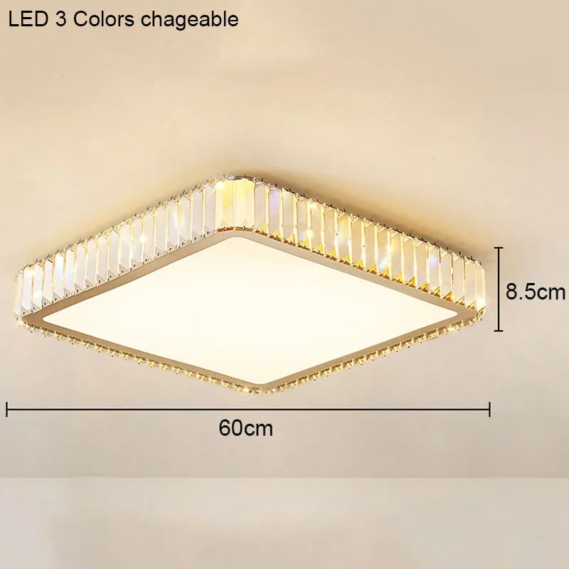 Modern Geometric Crystal Ceiling Light - Round & Square LED Lamp for Bedroom