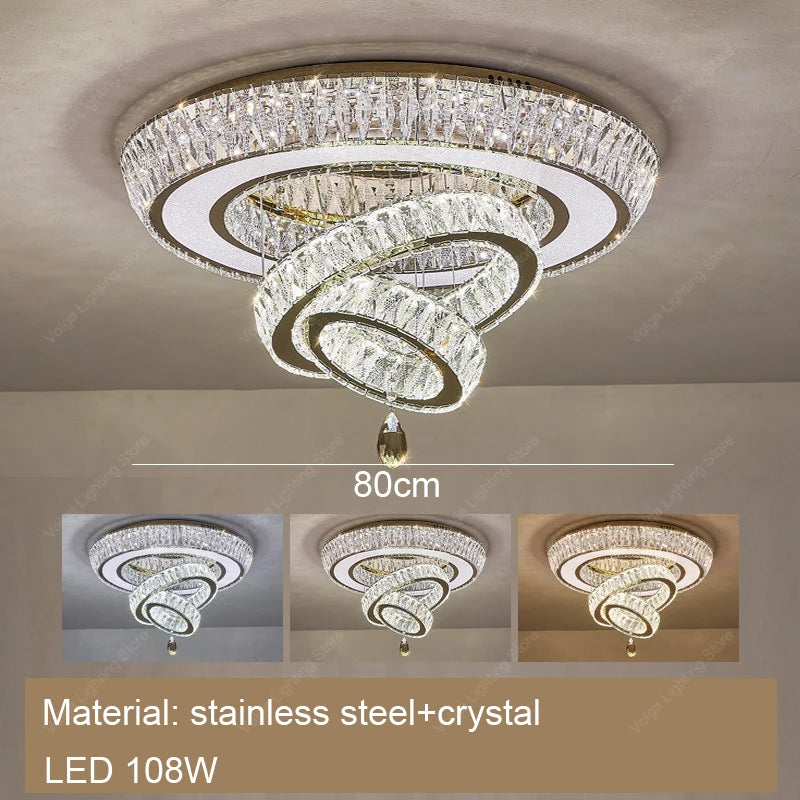 Led Stainless Steel Crystal Ceiling Light 2026 Luxury Home Decoration Round Minimalist Lampara Techo for Bedroom Living Room