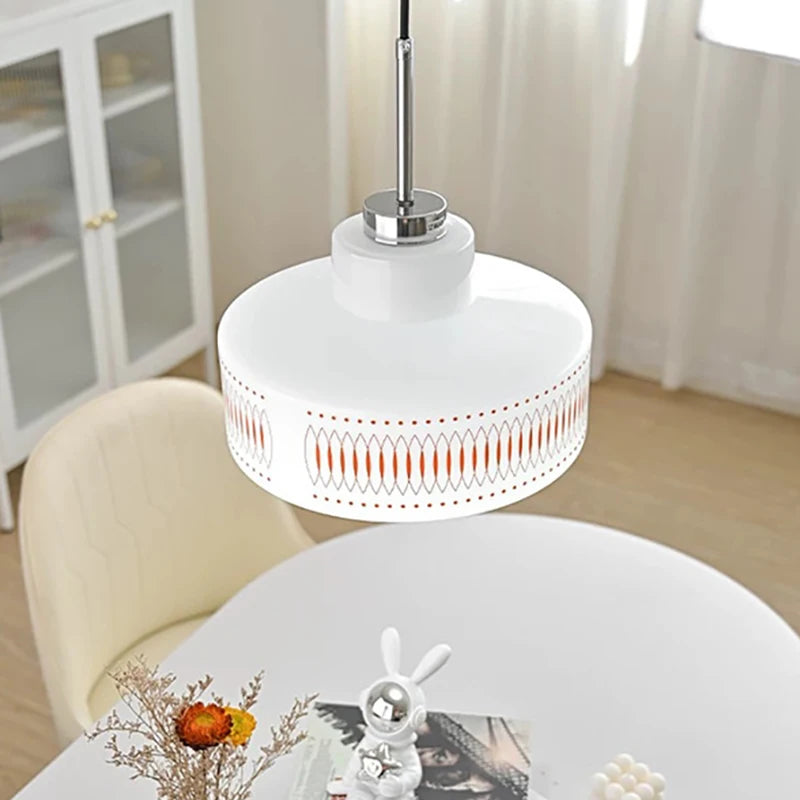 Nordic White Glass Globe Pendant Light with Red Flex Cord - E27 Modern Art Deco Ceiling Hanging Lamp Fixture for Restaurant, Bar & Bedroom