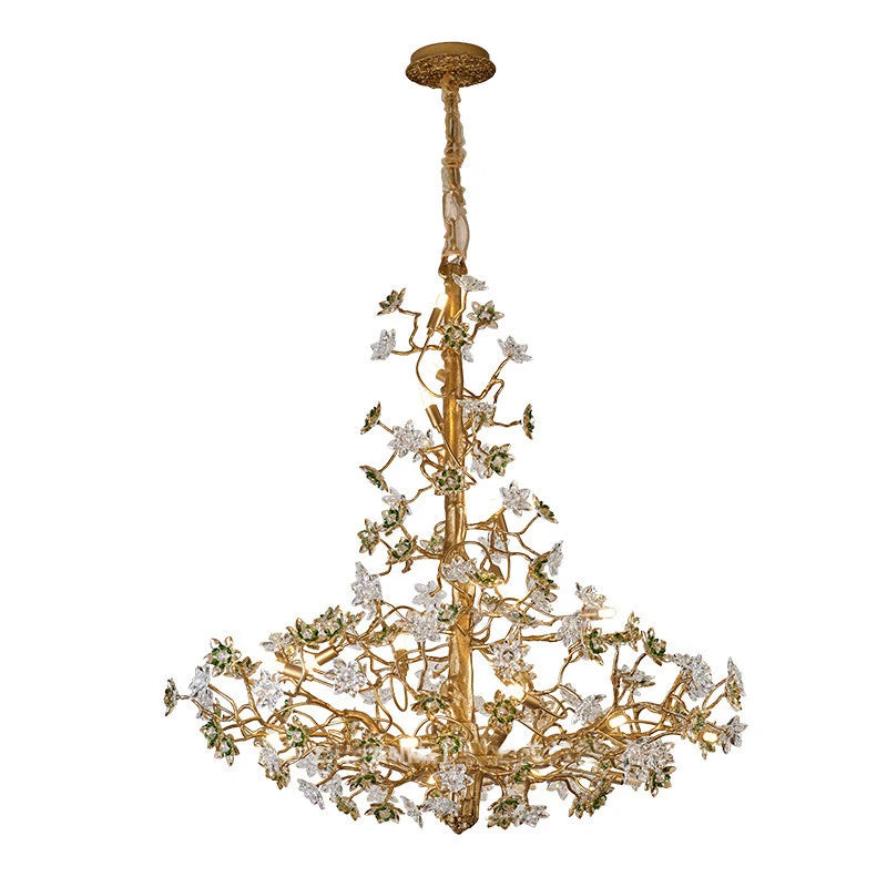Solid Brass Branch Crystal Chandelier - Creative Tree Art Lighting For Living Room Dining Room & Bedroom