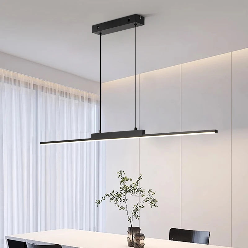 Modern Minimalist LED Pendant Light for Dining Room Adjustable Linear Chandelier in Gold Dimmable Hanging Lamp Fixture for Home