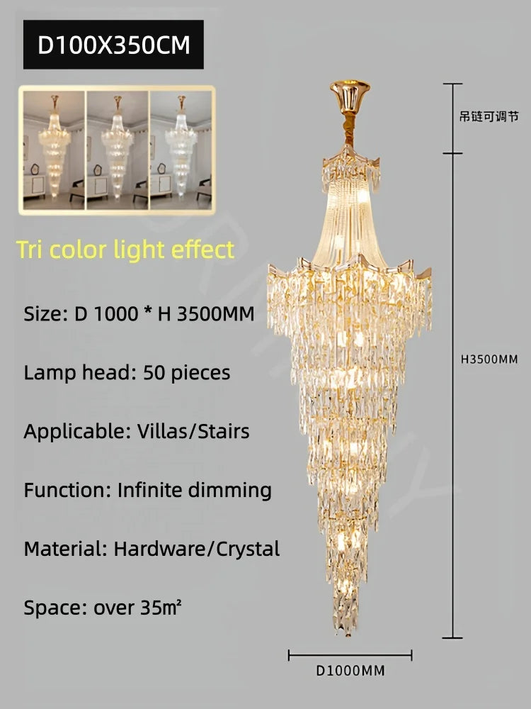 Staircase Long Chandelier Duplex Crystal Chandelier Light Luxury Villa Living Room And Lobby Light Lustre Ceiling Chandelier 