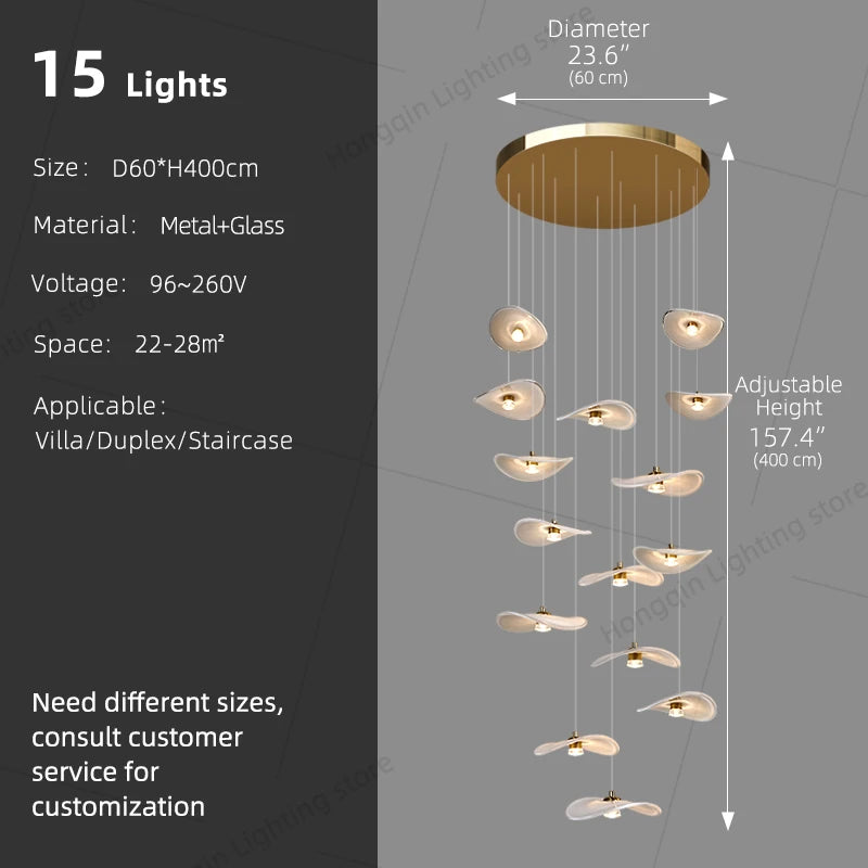 Luxury Stair Chandelier Pendant Light Lighting Duplex Loft Glass Hanging Lamp Nordic Minimalist Long Staircase Chandelier Lustre