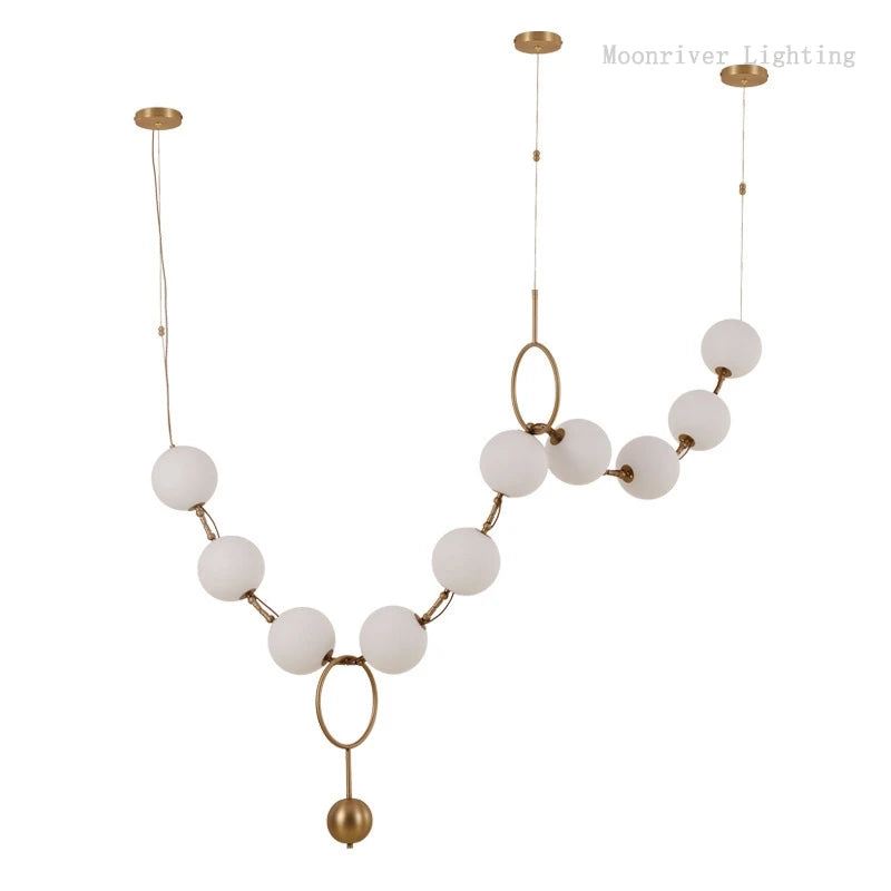 European Luxury Necklace Glass Ball Pendant Light - Modern White Pearl Bean Chandelier Fixture for Restaurant, Hotel Hall & Dining Room