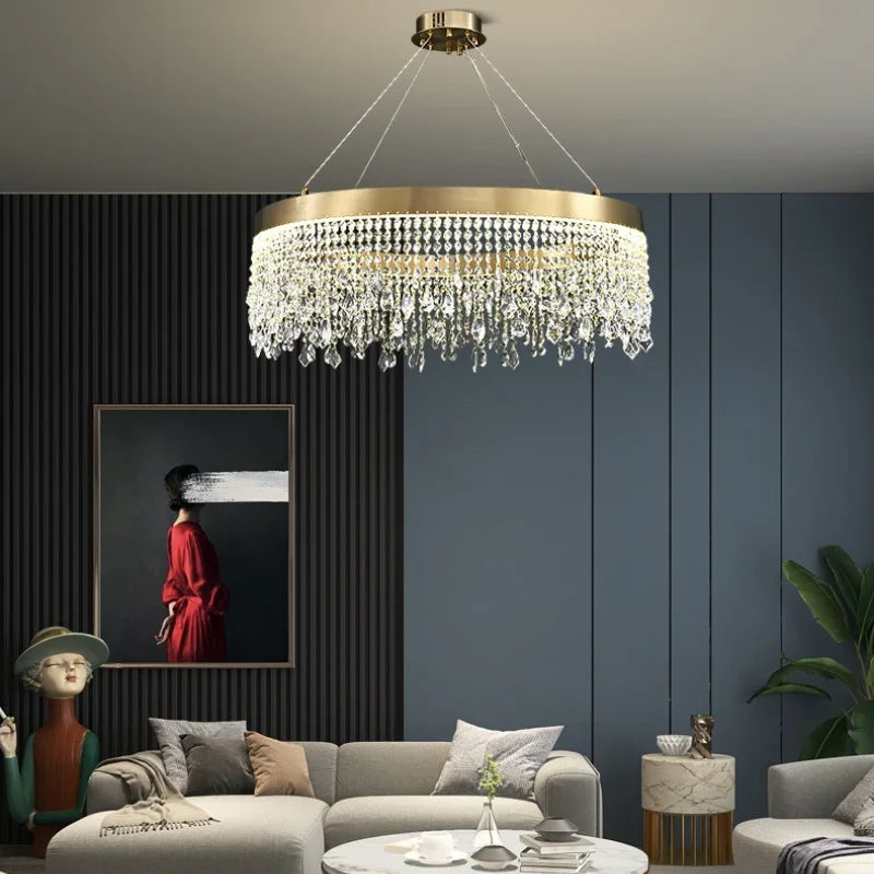 2025 Modern Circular Luxury Crystal Pendant Light Classical Round Chandelier Lighting For Dining Room Living Room Hotel