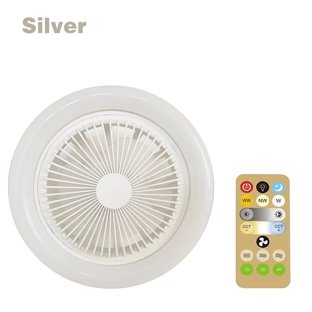 Ceiling Fan with LED Light and Remote Control Silent 30W E27 Converter Base 3 Wind Speeds 3 Light Colors Timmer for Kitchen Home