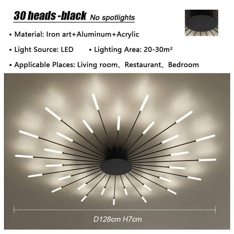 Modern Firework Led Chandeliers Lighting Lamp Home Decor Living Room Ceiling Lights Luminaria Bedroom Black Gold Spiral Lamparas