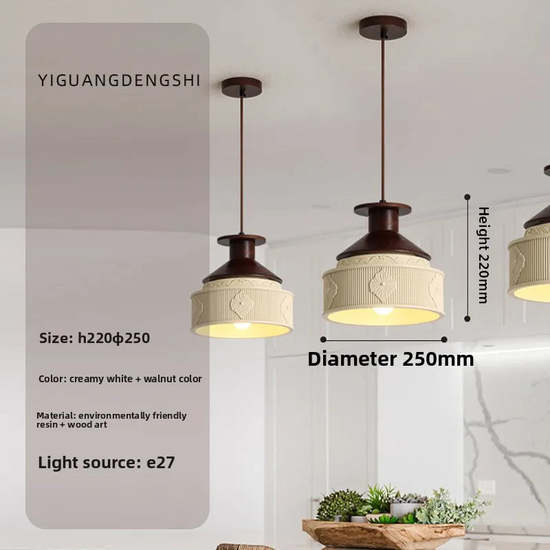 Vintage Walnut Wood Bedside Pendant Light, Style Lamp for Bedroom Ambience, French Retro Mood Lighting for Dining Room & Bedroom