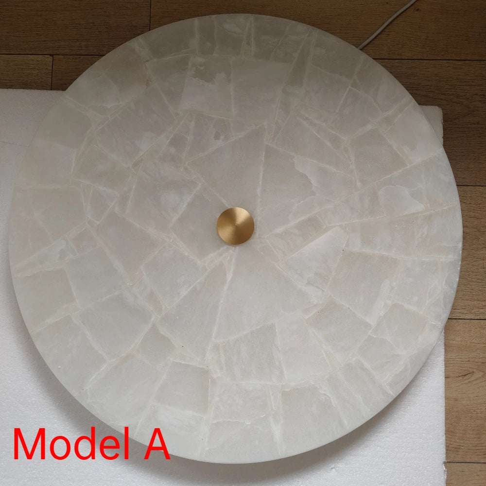 Spanish Alabaster & Marble Ceiling Lamp - All-Copper Round Luxury Light