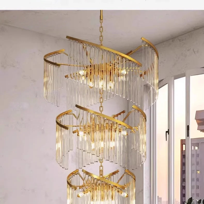 2026 Luxury Customizable Large Chandelier Pendant Light Ceiling Lamp Dimmable K9 Crystal Luster For Staircase Luminaire