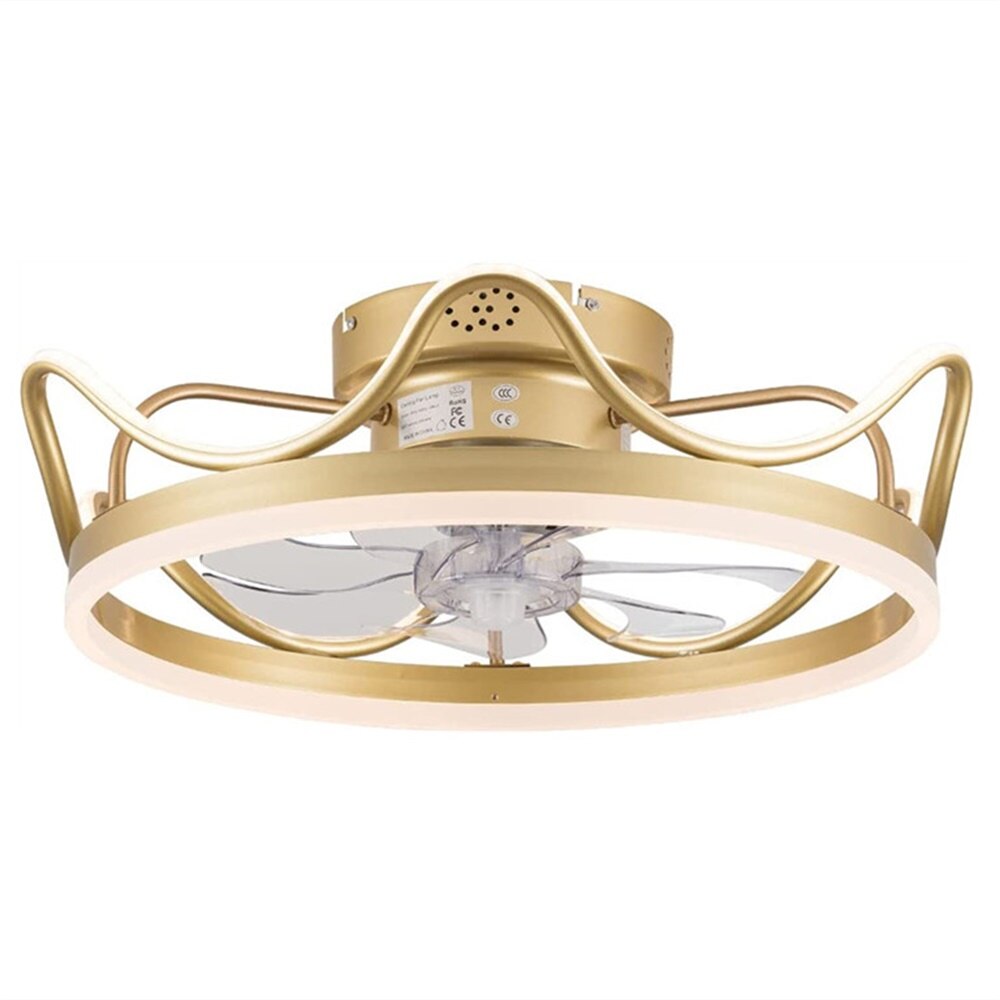 Modern Black/Gold 22 Inch Crown Shape LED Ceiling Fan Light with Remote Control for Bedroom Living Room