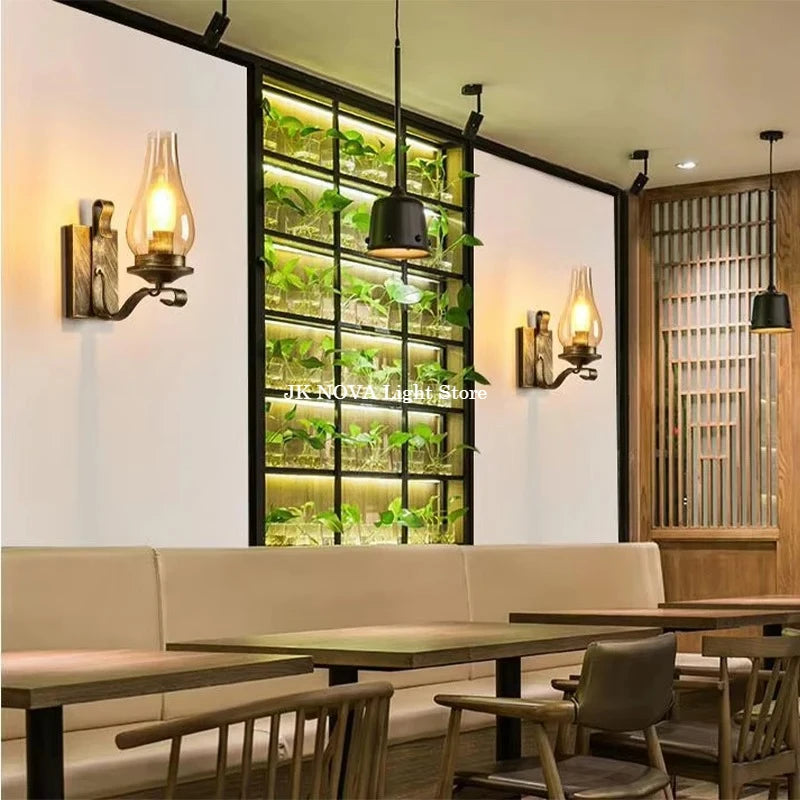 Personalized loft industrial style Nordic Mediterranean creative restaurant American wrought iron corridor decorative wall lamp