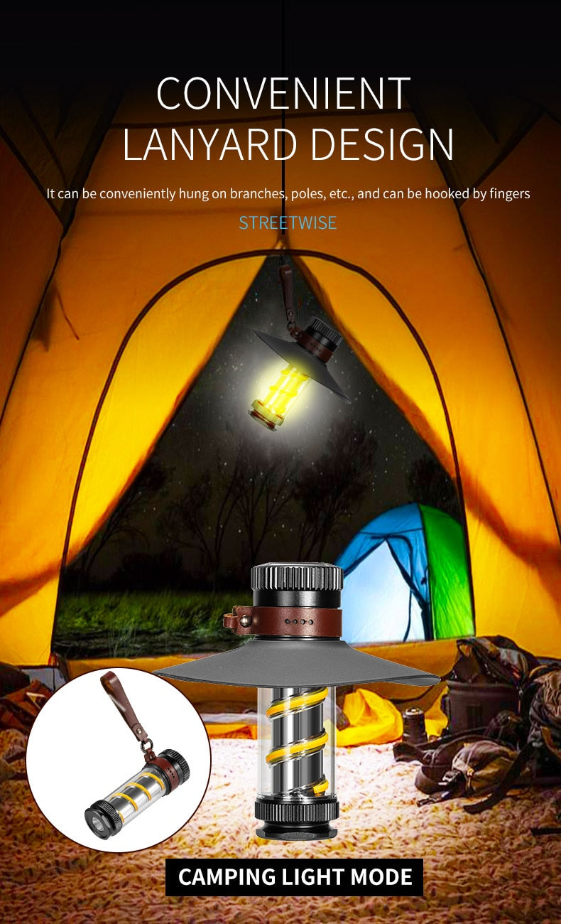 New Rechargeable Camping Lantern Portable Outdoor Camping Light Magnet Emergency Light Hanging Tent Light Powerful Work Lamp