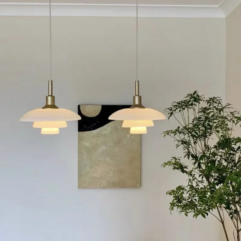 Designer Dish Glass Pendant Lighting Nordic Bedroom Hotel Home Decoration Fixtures Three-layer White Gold Silver