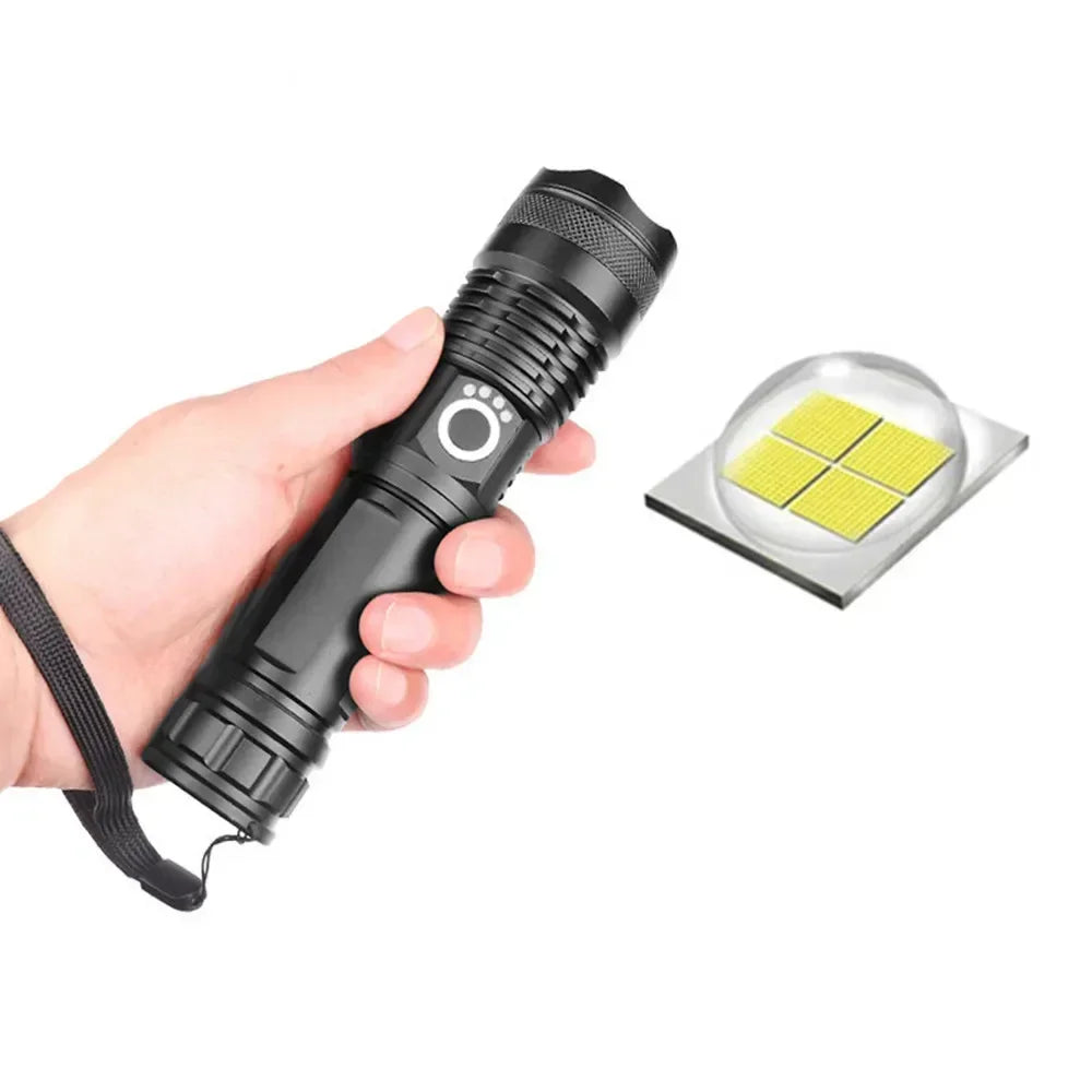 Super Bright Rechargeable LED Tactical Torch with Zoom USB Powerful XHP70.2 Flashlight Camp Lamp Using 18650 Or 26650 Battery