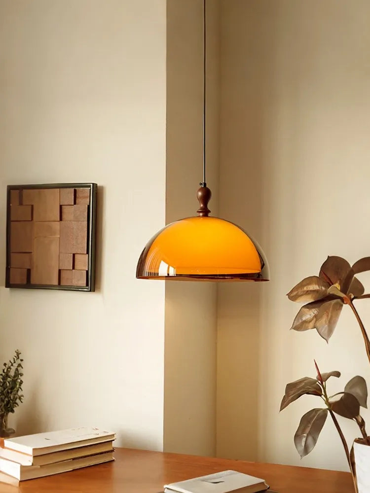 Vintage Brown Bauhaus Orange Pendant Lamp French Retro Design Adjustable Hanging Light for Dining Table Cafe LED Chandelier