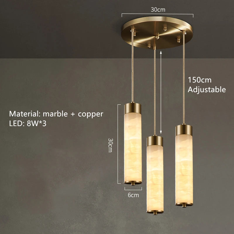 Natural Marble & Brass LED Pendant Light - Luxury Nordic Bedside Hanglamp