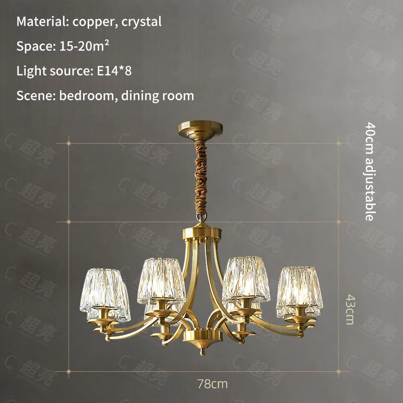 Copper Crystal Chandelier For Living Room Bedroom Study Dining Room Kitchen Villa Modern Luxury Style Gold Lamp Pendant Light