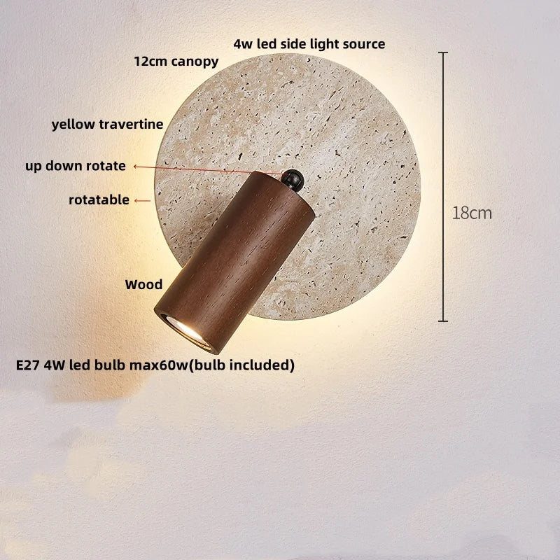 IWHD Home Decor LED Wall Light Fixture Coffee Corridor Living Room Nordic Modern Column Yellow Travertine Stone Wall Lamp Sconce