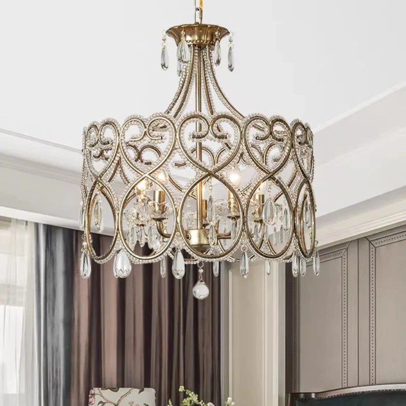 French French Crystal Candle Chandelier (Solid Copper) - Romantic Vintage Pendant Light Fixture for Living Room, Bedroom & Home Decor