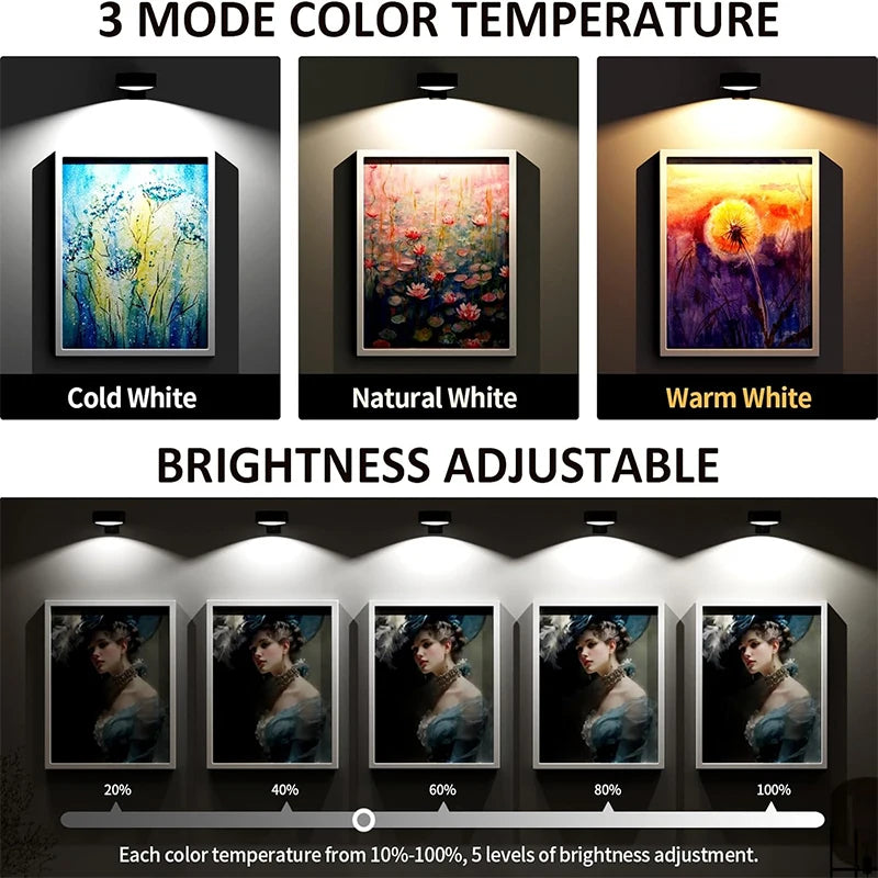 2-Pack Wireless Rechargeable Picture Lights - Magnetic LED Art & Painting Lamp (3 Colors)