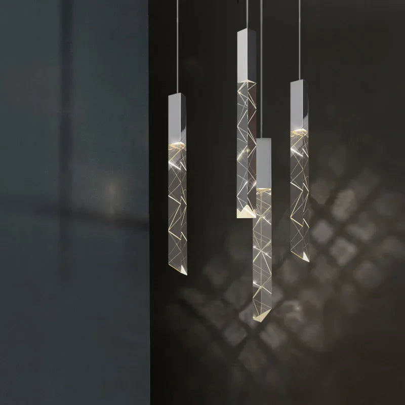 Modern Loft LED Chandelier K9 Crystal Chrome Duplex Stair Chandelier Living Room Hotel Ceiling Hanging Light Luxury Pendant Lamp
