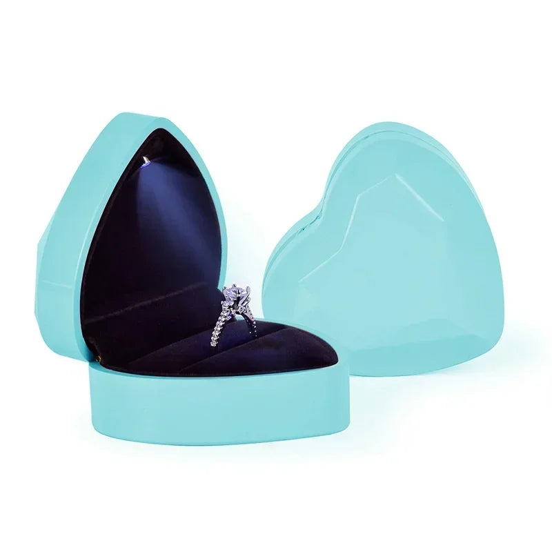 Creative Heart-Shaped LED Light Jewelry Box - High-End Proposal & Ring Display Case