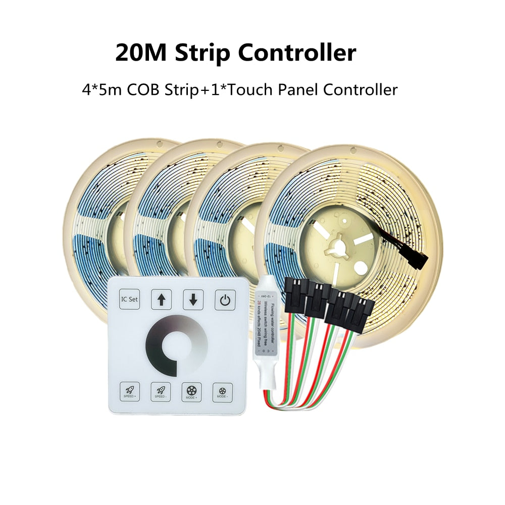 COB Running Water Flowing LED Strip Light WS2811 24V Horse Race Sequential LED Ribbon With RF Touch Panel Controller 10M 20M Set