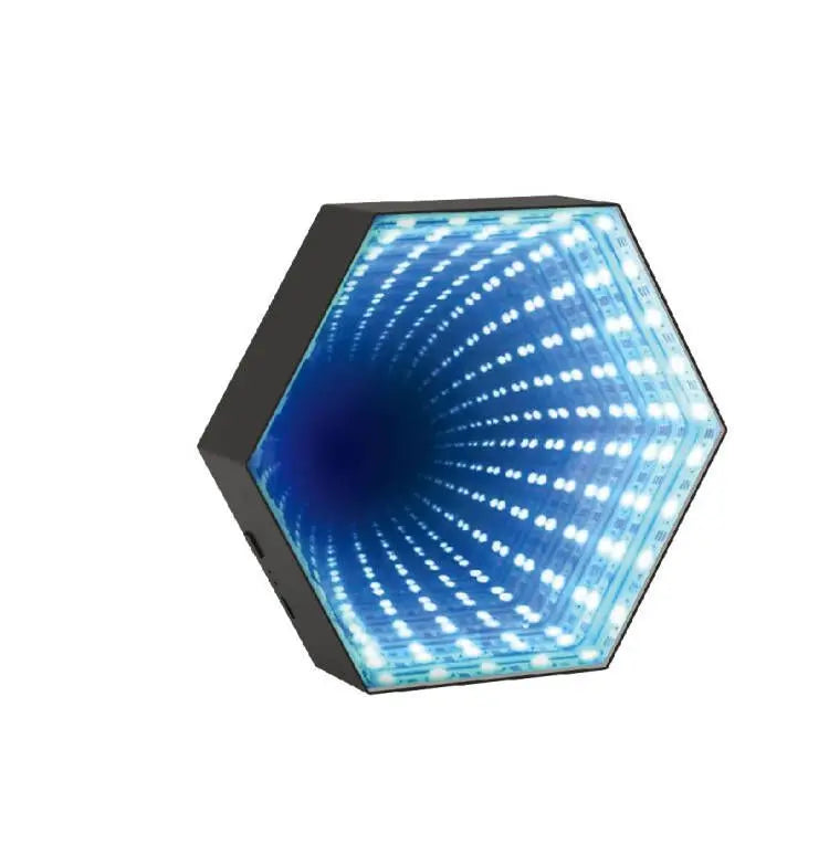 RGB 3D Hexagonal Mirror Tunnel Light LED Desktop Ambient Lamp Compute Game Music Rhythm Sync Pickup Lights Room Decoration