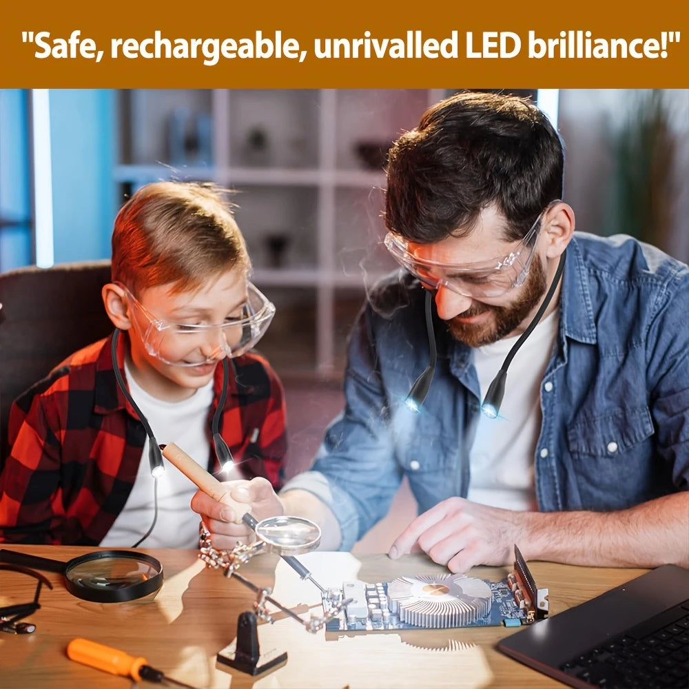 Neck Reading Light with 3 Colors & Dimmable Brightness - Portable Battery Operated Wearable LED Book Light for Crocheting, Knitting & Crafting