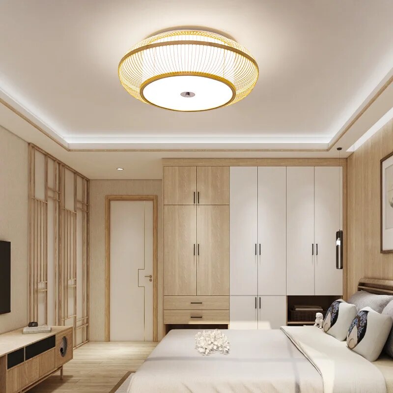 Style Chandelier Bamboo Wood Ceiling Lamp Surface Mounted Large Size Living Room Bedroom Luster Luminaire 45 50 60 cm