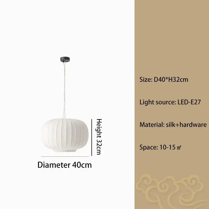 Wabi-Sabi Silk Dome Pendant Light - Iron Art Lantern LED Ceiling Lamp Fixture for Living Room, Dining Area, Bedroom & Cafe Decor