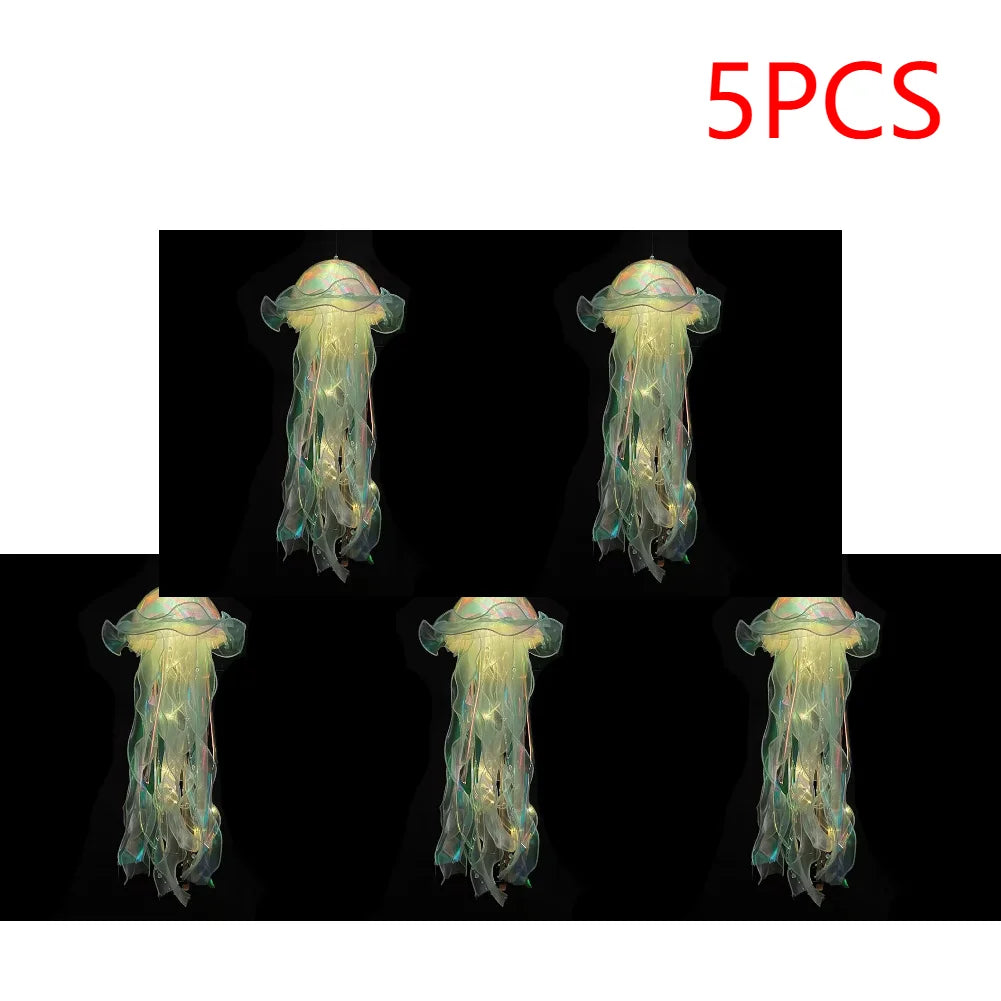 5PCS Jellyfish Hanging Night Light Lamp - Battery-Operated Bedroom Atmosphere Decor
