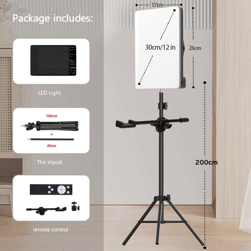 Photo Studio LED 2700k-5700k Video Fill Lamp Light Panel Photography Lighting With Tripod Stand Long Arm EU Plug For Live Stream