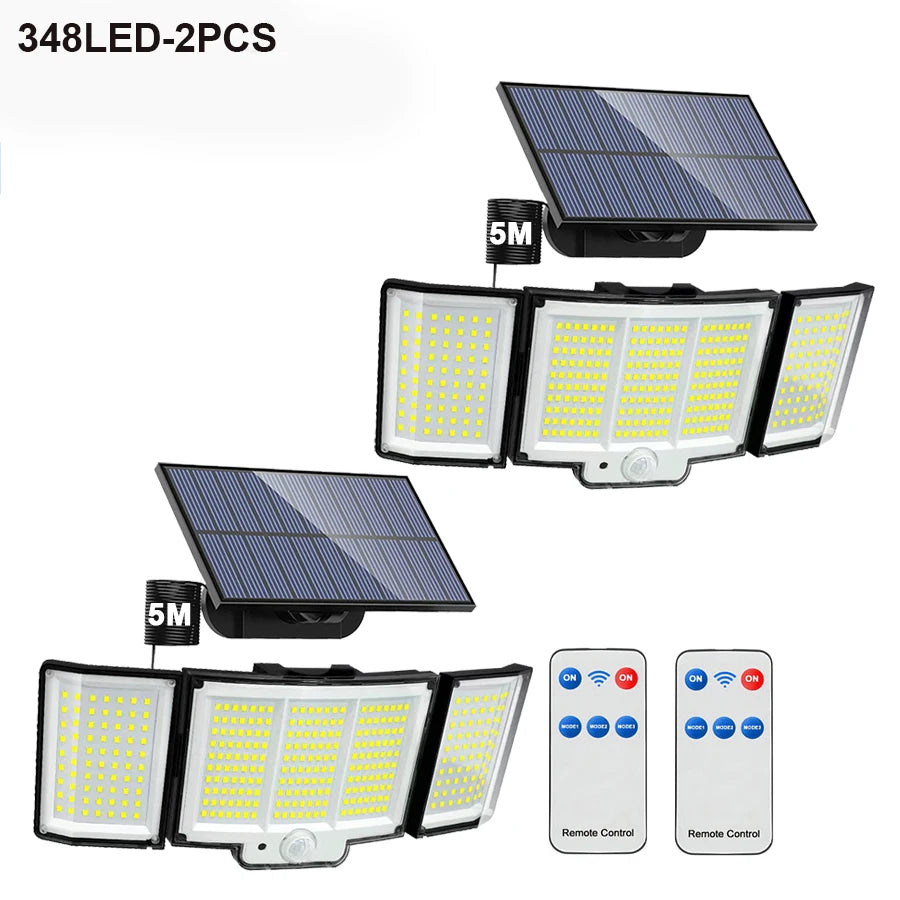 348 LED Solar Motion Sensor Outdoor Light - Powerful Waterproof Security Spotlight Wall Lamp for Garden, Yard & Garage