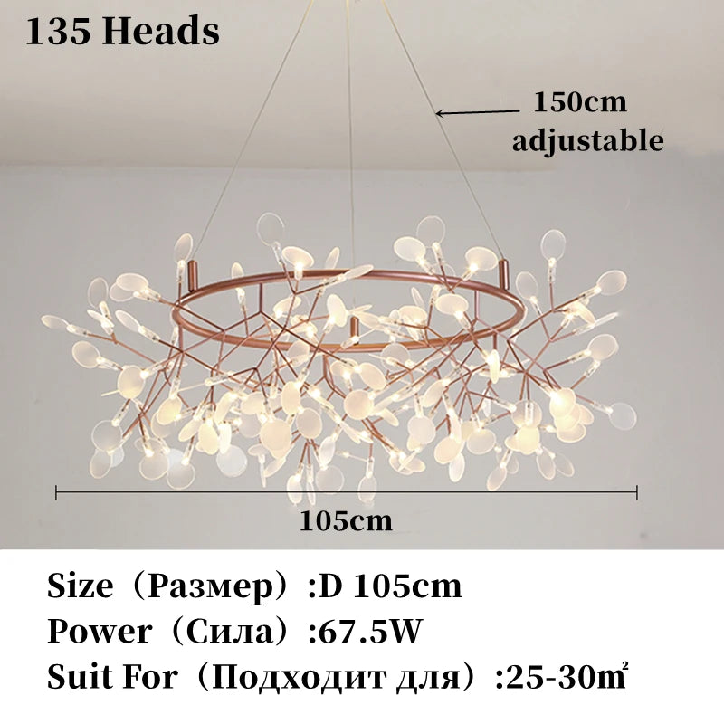 Nordic Chandelier Modern Luxury Living Room Kitchen Firefly Led Ceiling Pendant Lamp Indoor Creative Children's Room Ring Lights