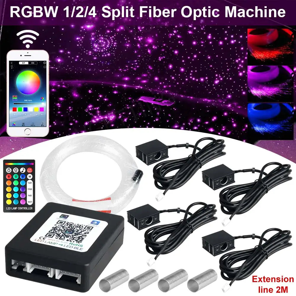 1/2/4 Split Fiber Optic Light Kit - RGBW Starry Sky Lamp with Bluetooth App & Music Sync - Distributed Ceiling Star Light for Car & Home