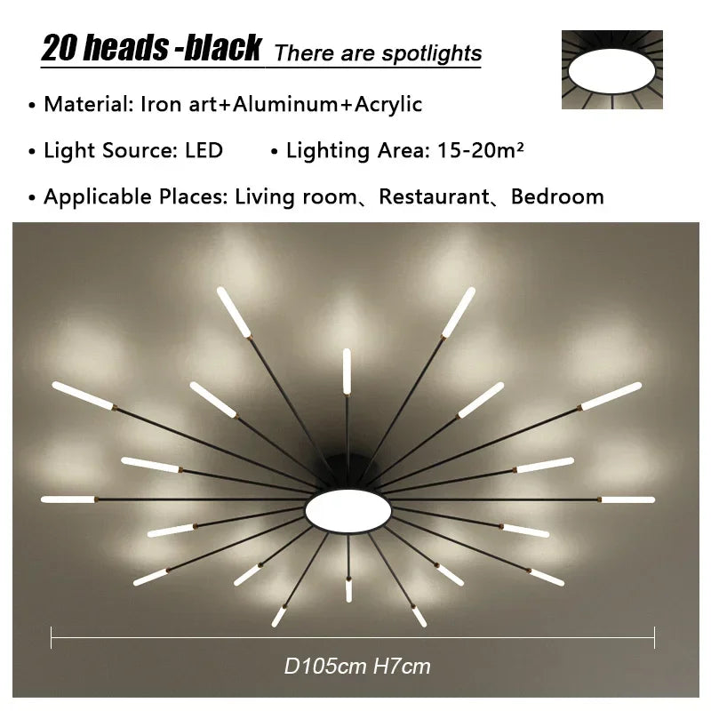 Modern Firework Led Chandeliers Lighting Lamp Home Decor Living Room Ceiling Lights Luminaria Bedroom Black Gold Spiral Lamparas
