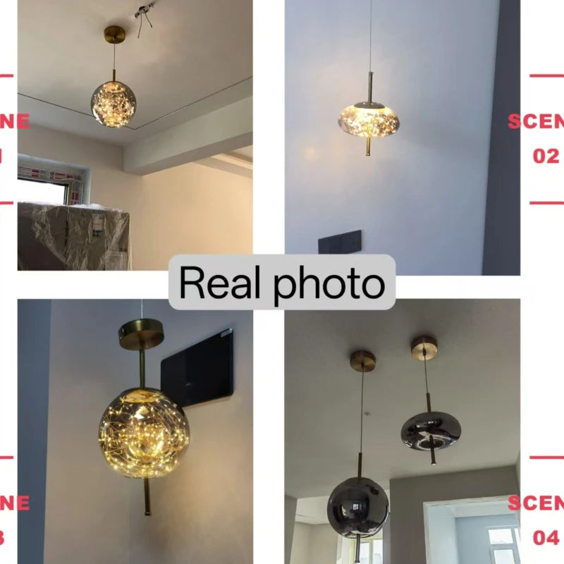 LED Nordic Net Red Bedside Chandelier Girl Light Glass Small Luxury Long Line Personality Art Full of Stars Hotel Bar Xn