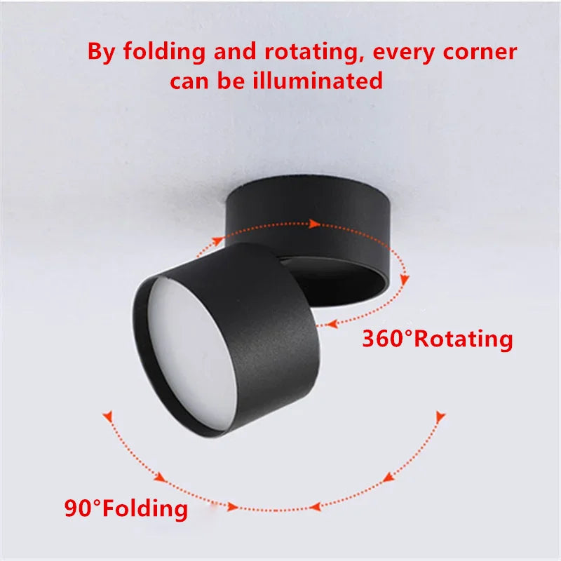 Surface Mounted Anti-Glare LED Tube Light Dimmable 7W10W15W20W24W Folding and Rotating Ceiling Lamp Spotlight 110/220V Downlight