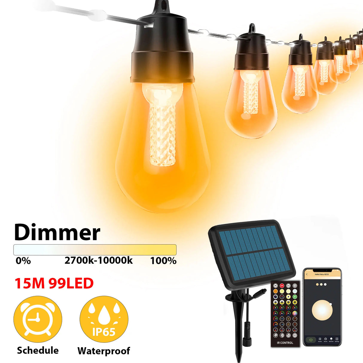 50Ft RGBW Smart String Lights with Rope Fairy APP Remote Control Dimmable G40 Patio Lights Outdoor Christmas Tree Garden Decors