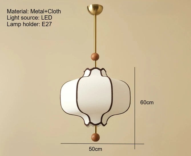 Retro Fabric Lampshade Pendant Light Japan Circular LED for Room Dining Table Apartment Wooden Ball Lighting Fixtures E27