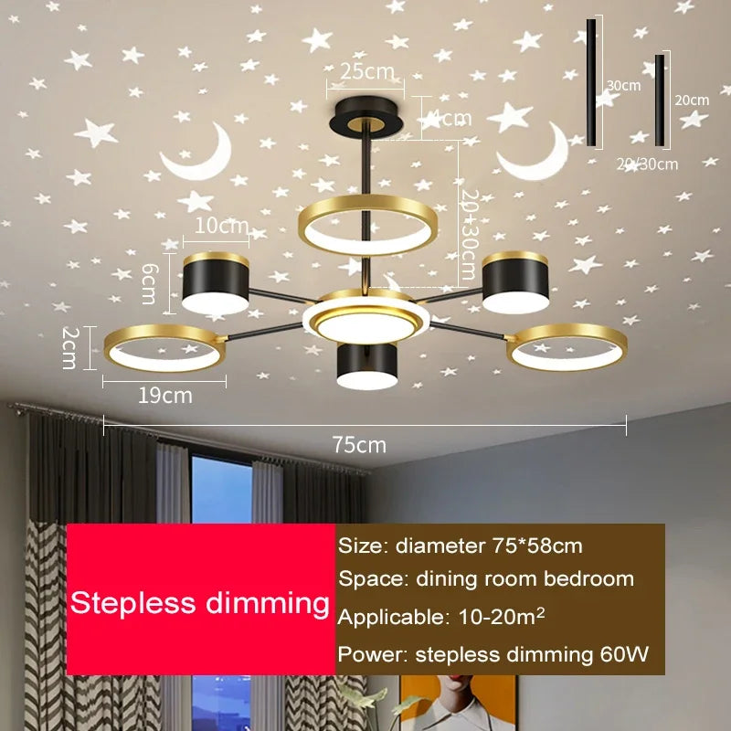 2025 New Chandeliers Romantic Starry Modern Ceiling Light Fixture 6 Lights White Creative Home Stepless Dimmable Ceiling Lamp